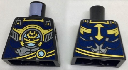 Torso Ninjago with Silver and Dark Blue Armor, Gold Trim and Samurai Logo Pattern