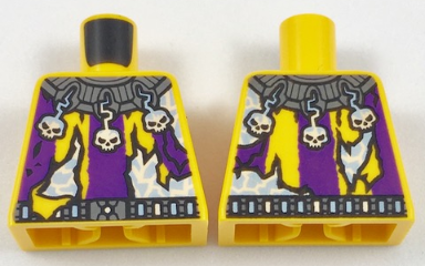 Torso Tattered Purple-Striped Shirt, Jester's Collar with Skulls and Lightning Pattern