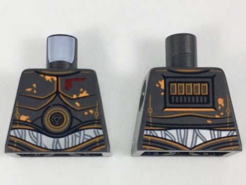 Torso SW Armor Metal Plates with Orange Rust Stains and White Wires on Silver Abdomen Pattern