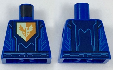 Torso Nexo Knights Armor with Blue Circuitry, Dark Blue Center Panel, Falcon Symbol on Pentagonal Shield Pattern