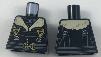 Torso Bomber Jacket with Tan Fur Collar, Straps and Gold Clasps Pattern