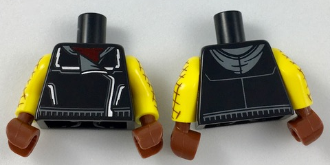 Torso Jacket with Dark Bluish Gray Collar Flap and Hood Pattern / Yellow Arms with Dark Brown Crisscross Pattern / Reddish Brown Hands