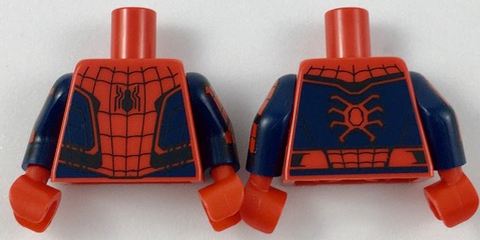 Torso Spider-Man Costume 9 Dark Blue, Small Spider with Wide Abdomen Pattern / Dark Blue Arms with Black and Red Webbing, Chevron Pattern / Red Hands