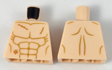 Torso Bare Chest with Muscles Outline and 3 Scars Pattern