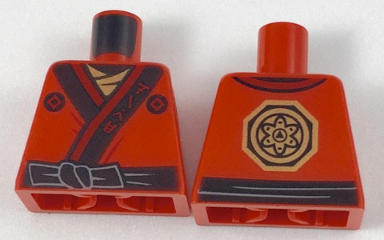 Torso Ninjago Robe with Ninjago Logogram 'FIRE', Black Sash and Gold Emblem Pattern