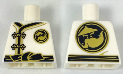 Torso Ninjago Robe with Gold Frog Clasps, Black Sash and Gold Sensei Wu Emblem Front and Back Pattern