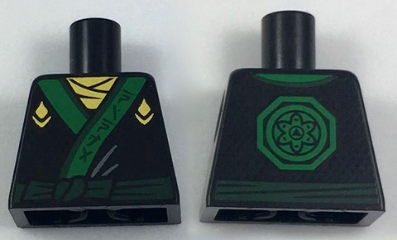 Torso Ninjago Robe with Gold Scarf and Diamonds, Green Sash and Emblem Pattern
