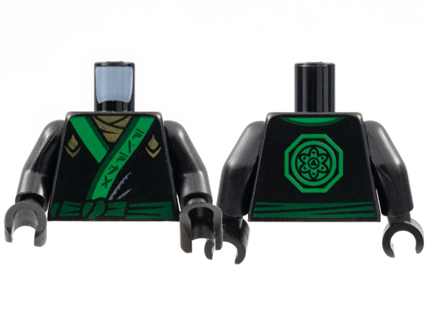Torso Ninjago Robe with Gold Scarf and Diamonds, Green Sash and Emblem Pattern / Black Arms / Black Hands