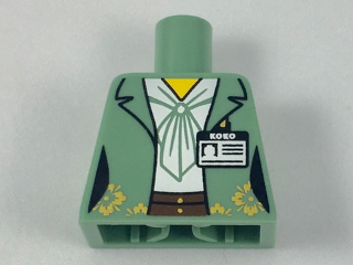 Torso Female Outline Jacket with Gold Flowers, ID Badge with 'KOKO' over White Blouse and Dark Brown Belt Pattern