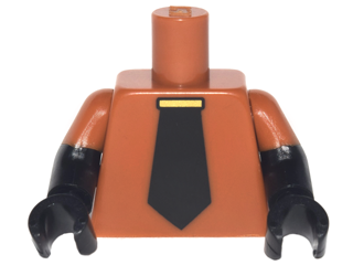 Torso Wide Black Tie and Gold Tie Bar Pattern / Black Arms with Molded Dark Orange Short Sleeves Pattern / Black Hands