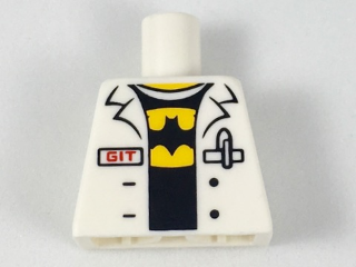 Torso Lab Coat with Pen and Red 'GIT' over Black Shirt with Yellow Batman Logo Pattern