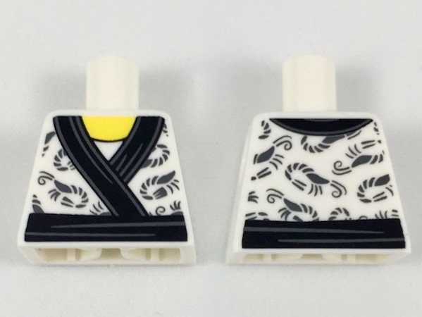 Torso Kimono with Dark Bluish Gray Shrimp and Black Sash Pattern