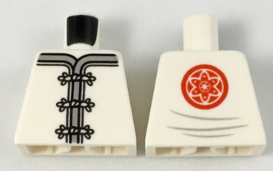 Torso Ninjago Robe with Gray Trim, White Frog Clasps and Red Flower Medallion and Light Bluish Gray Lines on Back Pattern