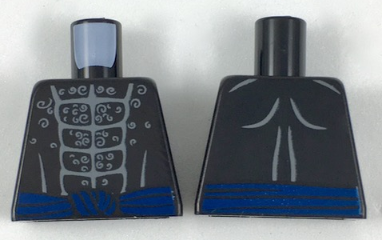 Torso Bare Chest with Muscles Outline, White Chest Hair and Blue Sash Pattern