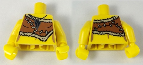 Torso Female Dark Orange Animal Skin Top with Black and Silver Amulet Pattern / Yellow Arms / Yellow Hands