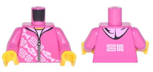 Torso Hoodie with White Rectangles and Fish Pattern / Dark Pink Arms / Yellow Hands