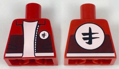 Torso Jacket with Collar, Pockets, White Trim, White Circle Emblems with Asian Character Pattern