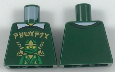 Torso Sweater with Gold Ninjago Logogram 'NEMANJA' and Green Ninja Lloyd with Katanas over White Shirt with Collar, Yellow Neck Pattern