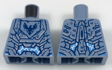 Torso Nexo Knights Armor Stone with Dark Blue Falcon in Pentagonal Shield and White Lightning Pattern