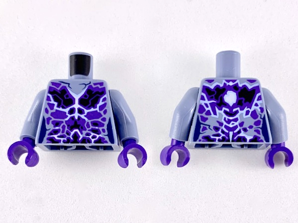 Torso Female Outline with Black and Dark Purple Rocks and White and Blue Lightning Effect Pattern / Sand Blue Arms / Dark Purple Hands