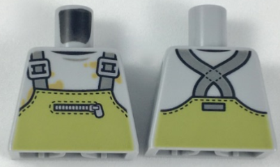 Torso Overalls Olive Green with Zipper over Shirt with Dirt Stains Pattern