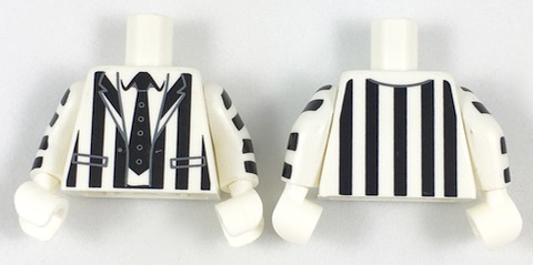 Torso Suit Jacket with Black Vertical Stripes Thick and Black Tie Pattern / White Arms with Black Stripes Pattern / White Hands