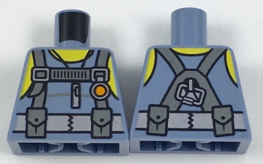 Torso Scuba Suit with Utility Belt with 2 Pouches, Yellow Neck and Shoulders Pattern