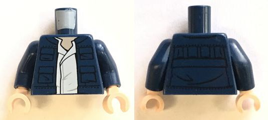Torso SW Open Jacket with Pockets and White Shirt and Back Pockets Pattern (Han Solo) / Dark Blue Arms / Light Nougat Hands