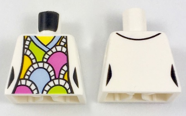 Torso Female Jacket over V-Neck Shirt with Light Blue Trim and Pastel Ovals (Japanese Fans) Pattern