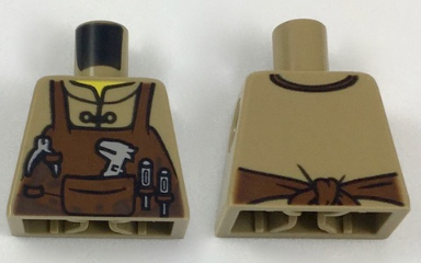 Torso Shirt with Reddish Brown Apron with Pocket and Loops and Light Bluish Gray Tools Pattern