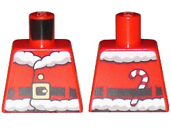Torso Santa Jacket with White Fur Collar and Waistband, Dark Red Creases, Black Belt with Gold Buckle, Candy Cane on Back Pattern
