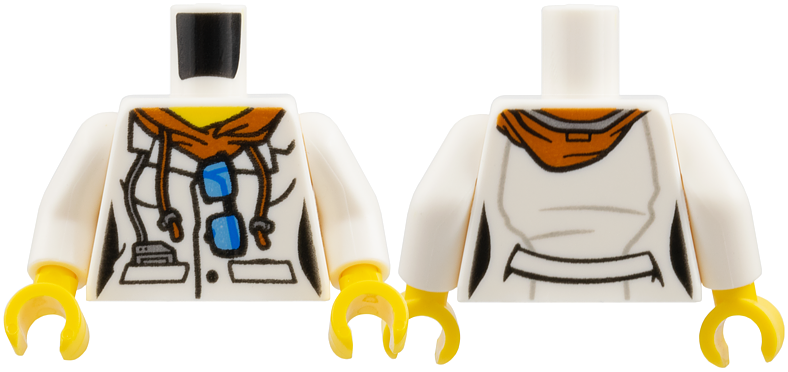 Torso Lab Coat Female with Dark Orange Hoodie and Sunglasses Pattern / White Arms / Yellow Hands