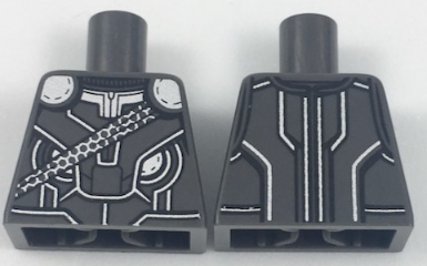 Torso Armor with Silver Shoulders, Trim and Contour Lines, Thin Sash Pattern