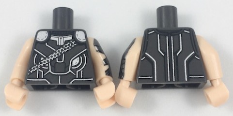 Torso Armor with Silver Shoulders, Trim and Contour Lines, Thin Sash Pattern / Light Nougat Arm Left with Dark Silver Armor Pattern / Light Nougat Arm Right / Light Nougat Hands