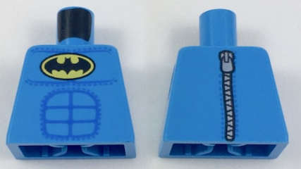 Torso Batman Logo in Yellow Oval Off-center with Blue Stitched Muscle Lines and Zipper on Back Pattern