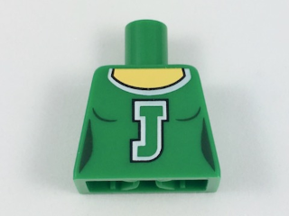 Torso Female Cheerleader Uniform with Capital Letter J and White Trim, Yellow Neck Pattern