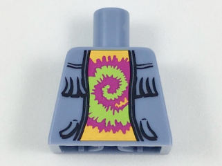 Torso Vest Open with Fringe over Bright Light Orange Shirt with Lime and Magenta Tie-Dyed Swirl Pattern