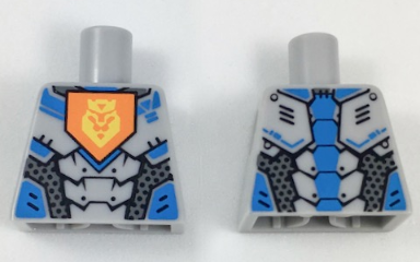 Torso Nexo Knights Armor with Orange Emblem with Yellow Crowned Lion, Silver Panels Pattern