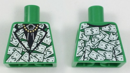 Torso Suit Jacket with Black Shirt and Tie, Gold Chain and Dollar Bills Pattern