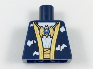 Torso Batman Robe with Gold Hems and White Bats over White Shirt with Gold Bat Amulet and Sash Pattern