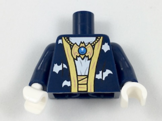Torso Batman Robe with Gold Hems and White Bats over White Shirt with Gold Bat Amulet and Sash Pattern / Dark Blue Arms / White Hands