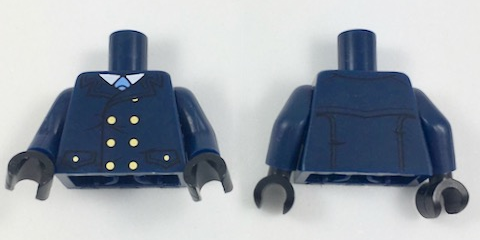 Torso Coat with Light Blue Tie and Gold Buttons Pattern / Dark Blue Arm Left / Dark Blue Arm Right with Gold Police Badge Pattern / Black Hands