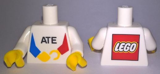 Torso with 'ATE' and LEGO Logo on Back Pattern / White Arms / Yellow Hands