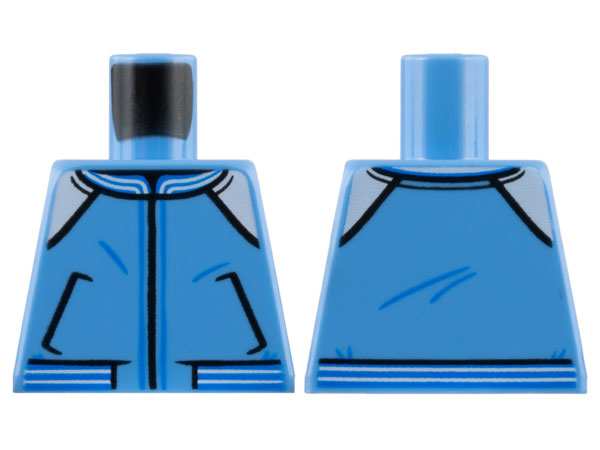 Torso Jacket with Pockets, White Shoulders, and Waistband and Collar with Blue Stripes Pattern