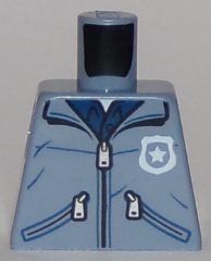 Torso Jacket with Zippers over Dark Blue Shirt with Badge and 'POLICE' Pattern