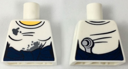 Torso Female T-Shirt with Oil Stains, Dark Blue Sash, Ratchet Tucked in Back Pattern