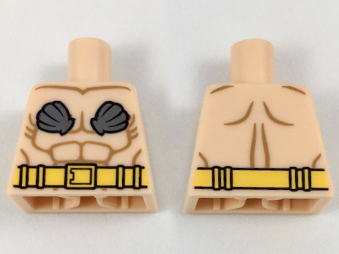 Torso Male Bare Chest with Flat Silver Seashells, Yellow Utility Belt Pattern