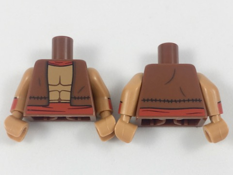 Torso Vest with Red Collar and Belt, Muscle Contours Pattern / Medium Nougat Arms with Red Cuffs Pattern / Medium Nougat Hands