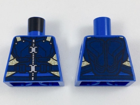 Torso Super Hero Dark Blue Armor, Tan Straps, Silver Zipper and Clasps Pattern (Killmonger)