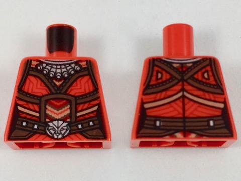 Torso Female Ornate Tribal Costume, Silver Necklace and Panther Buckle, Gold and Brown Piping Pattern